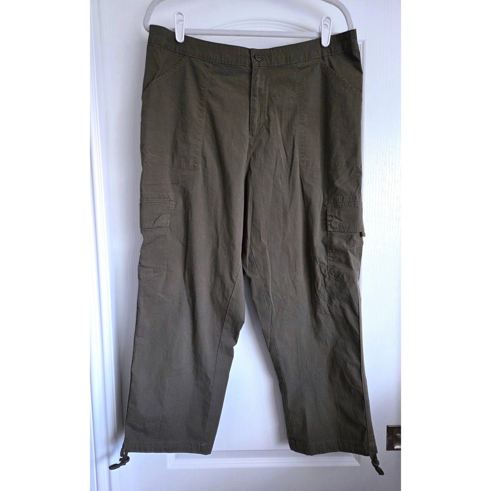 Sanctuary Olive Green Back Elastic Utility Cargo Cinch Cropped Pants Sz 1X